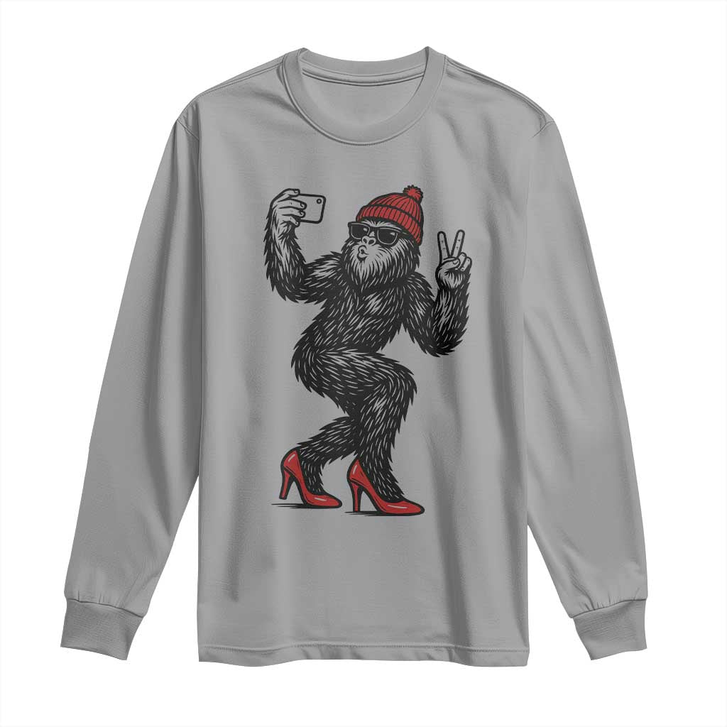 Funny Sexy Bigfoot Selfie Long Sleeve Shirt Sasquatch Lover Gift TS12 Sport Gray Print Your Wear