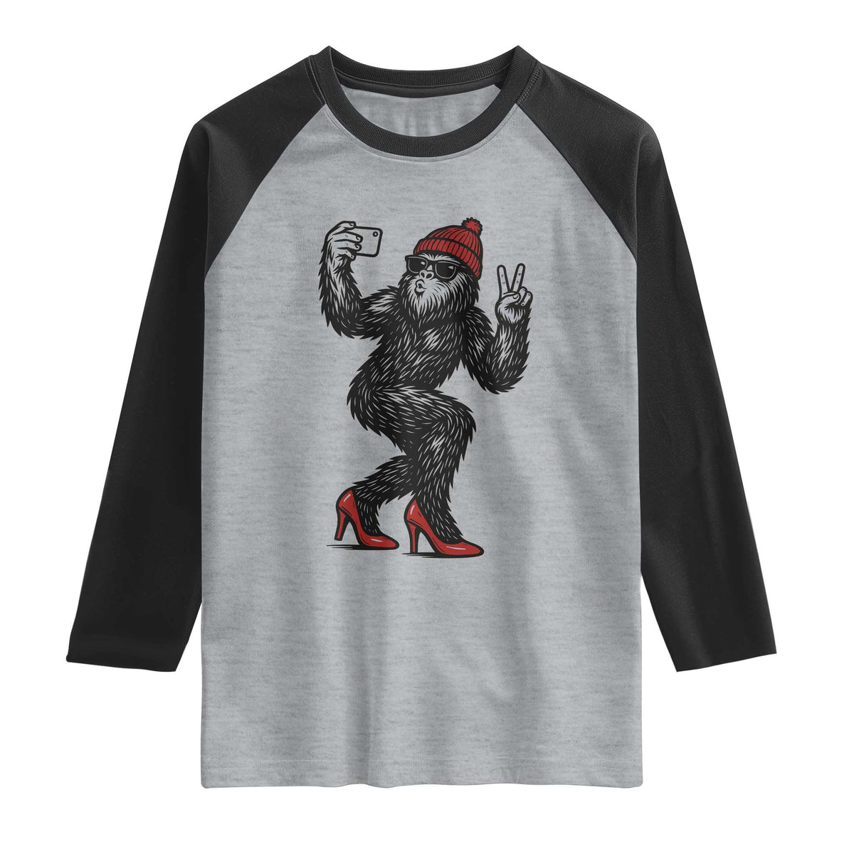 Funny Sexy Bigfoot Selfie Raglan Shirt Sasquatch Lover Gift TS12 Heather Gray Black Print Your Wear