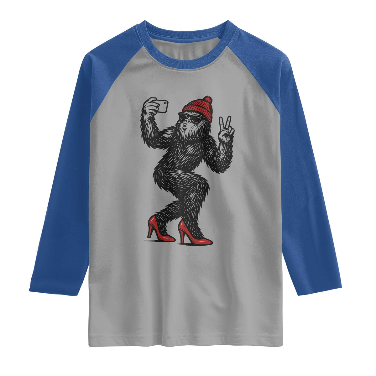 Funny Sexy Bigfoot Selfie Raglan Shirt Sasquatch Lover Gift TS12 Sport Gray Royal Print Your Wear