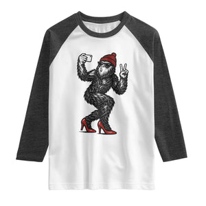 Funny Sexy Bigfoot Selfie Raglan Shirt Sasquatch Lover Gift TS12 White Heather Charcoal Print Your Wear