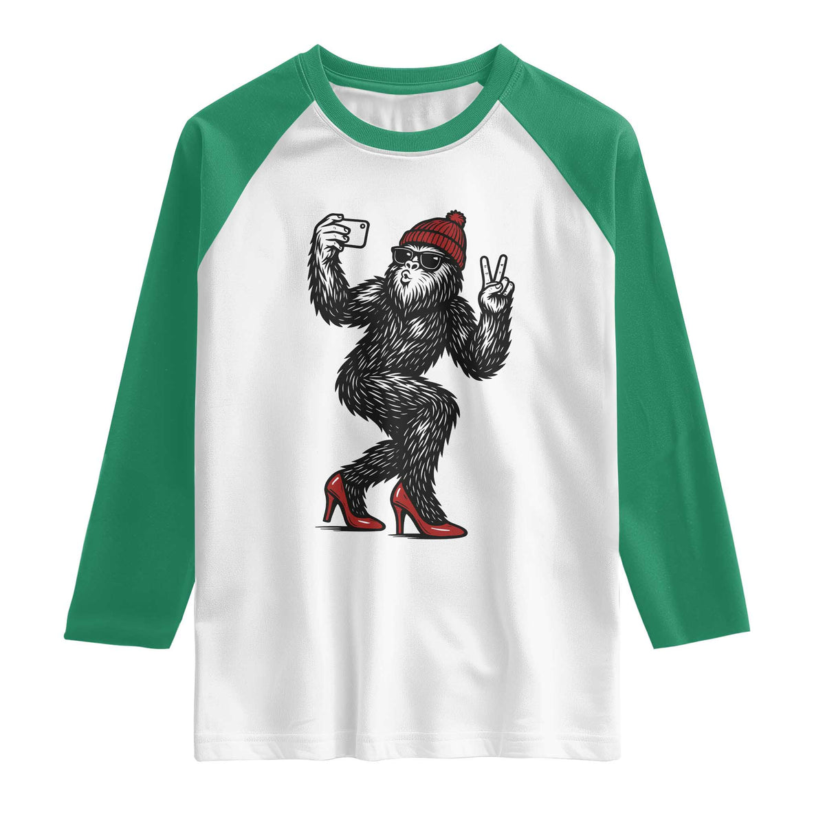 Funny Sexy Bigfoot Selfie Raglan Shirt Sasquatch Lover Gift TS12 White Kelly Green Print Your Wear
