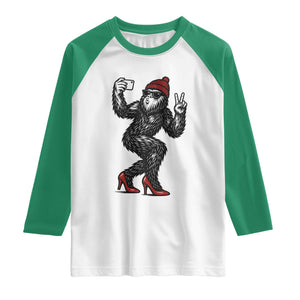 Funny Sexy Bigfoot Selfie Raglan Shirt Sasquatch Lover Gift TS12 White Kelly Green Print Your Wear