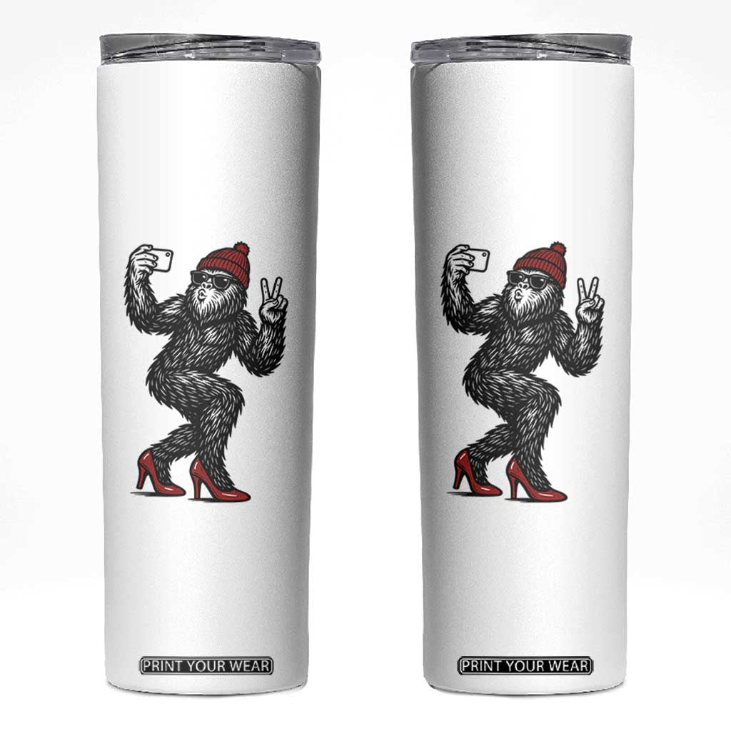 Funny Sexy Bigfoot Selfie Skinny Tumbler Sasquatch Lover Gift TS12 White Print Your Wear