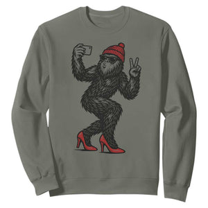 Funny Sexy Bigfoot Selfie Sweatshirt Sasquatch Lover Gift TS12 Military Green Print Your Wear