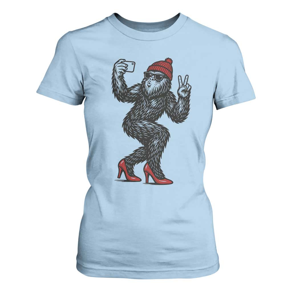 Funny Sexy Bigfoot Selfie T Shirt For Women Sasquatch Lover Gift TS12 Light Blue Print Your Wear