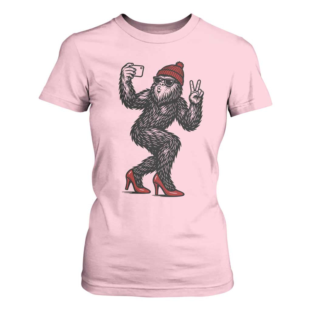 Funny Sexy Bigfoot Selfie T Shirt For Women Sasquatch Lover Gift TS12 Light Pink Print Your Wear