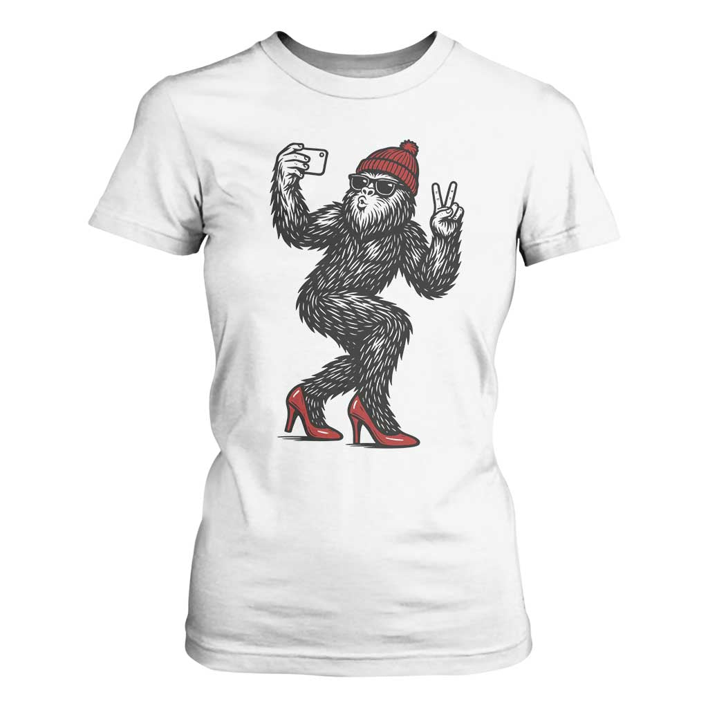 Funny Sexy Bigfoot Selfie T Shirt For Women Sasquatch Lover Gift TS12 White Print Your Wear