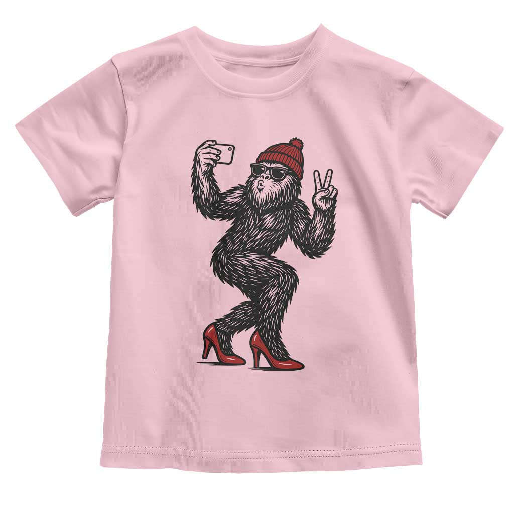 Funny Sexy Bigfoot Selfie Toddler T Shirt Sasquatch Lover Gift TS12 Light Pink Print Your Wear