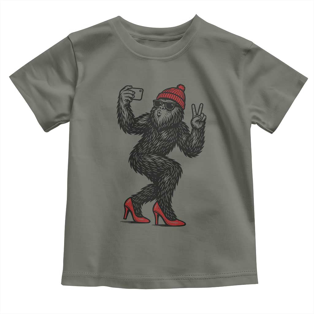 Funny Sexy Bigfoot Selfie Toddler T Shirt Sasquatch Lover Gift TS12 Military Green Print Your Wear