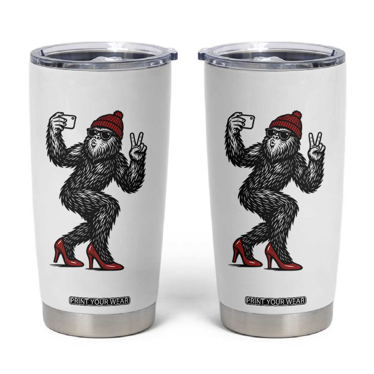 Funny Sexy Bigfoot Selfie Tumbler Cup Sasquatch Lover Gift TS12 White Print Your Wear