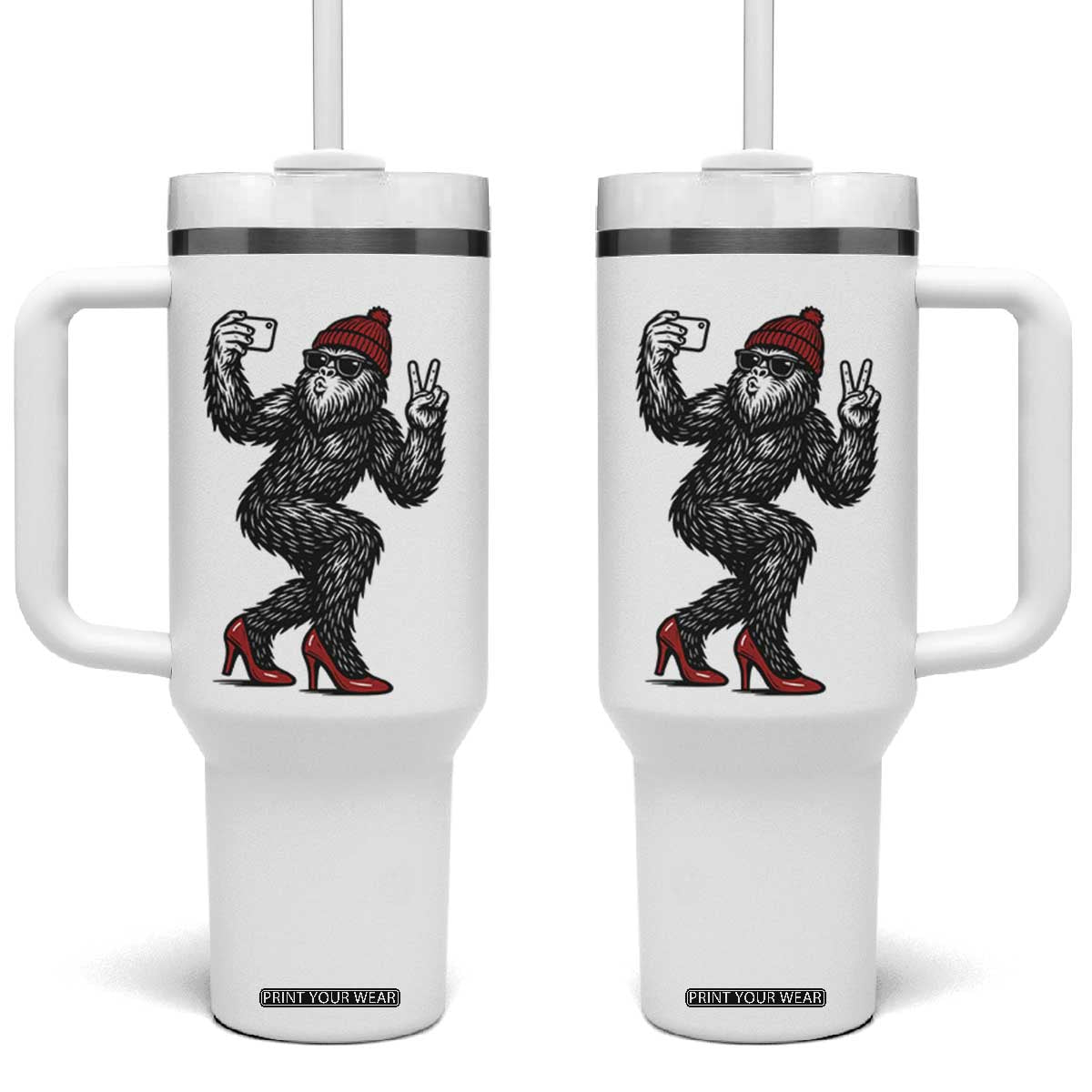 Funny Sexy Bigfoot Selfie Tumbler With Handle Sasquatch Lover Gift TS12 One Size: 40 oz White Print Your Wear