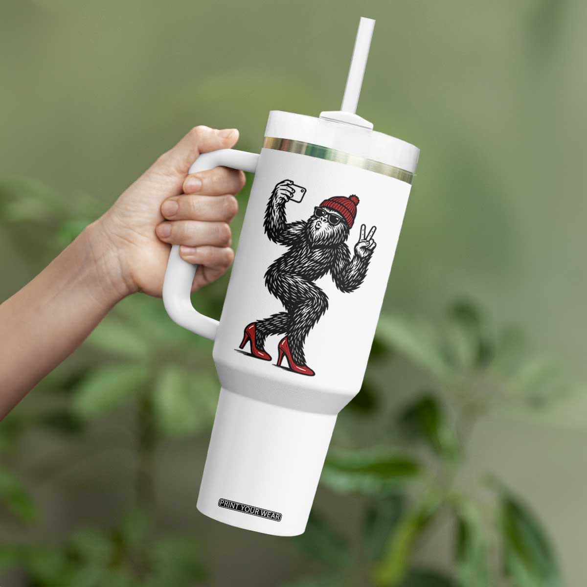Funny Sexy Bigfoot Selfie Tumbler With Handle Sasquatch Lover Gift TS12 Print Your Wear