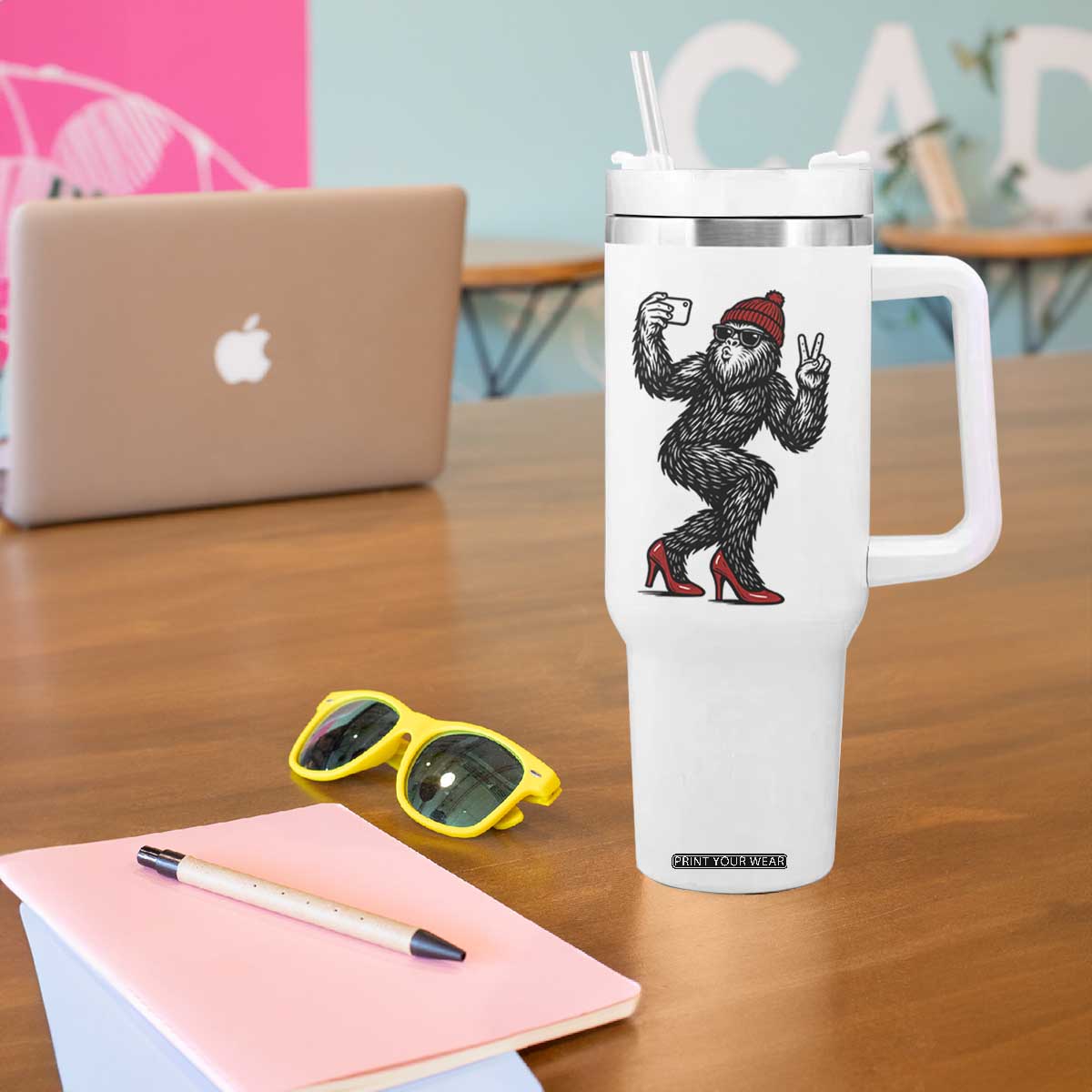 Funny Sexy Bigfoot Selfie Tumbler With Handle Sasquatch Lover Gift TS12 Print Your Wear
