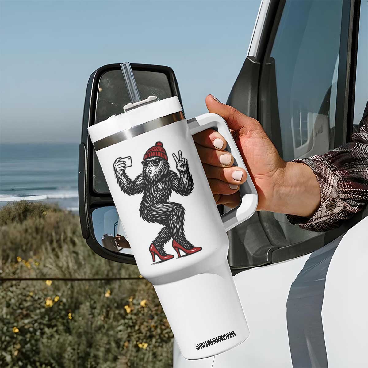 Funny Sexy Bigfoot Selfie Tumbler With Handle Sasquatch Lover Gift TS12 Print Your Wear