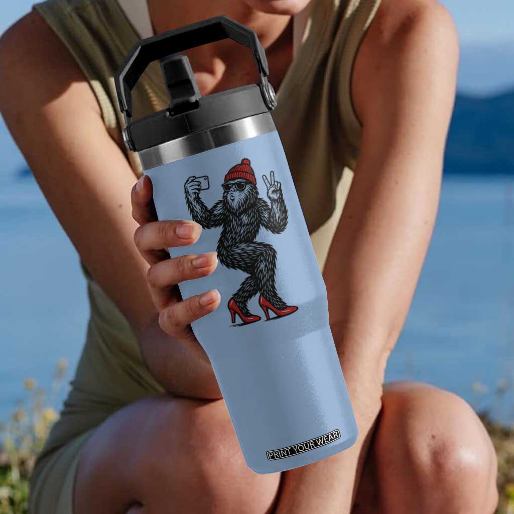 Funny Sexy Bigfoot Selfie Flip Straw Tumbler Sasquatch Lover Gift TS12 One Size: 30 oz Light Blue Print Your Wear