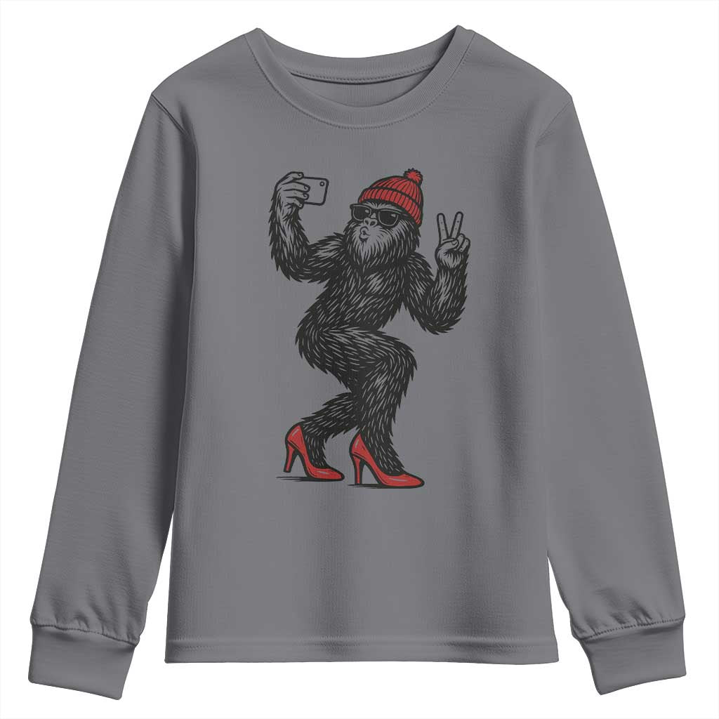 Funny Sexy Bigfoot Selfie Youth Sweatshirt Sasquatch Lover Gift TS12 Charcoal Print Your Wear