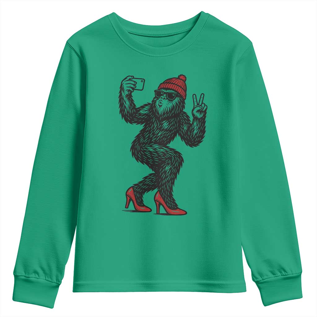 Funny Sexy Bigfoot Selfie Youth Sweatshirt Sasquatch Lover Gift TS12 Irish Green Print Your Wear