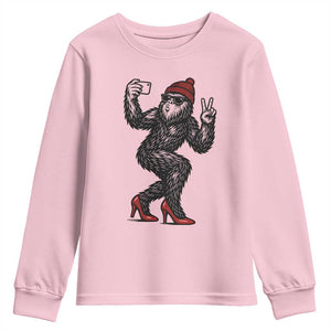 Funny Sexy Bigfoot Selfie Youth Sweatshirt Sasquatch Lover Gift TS12 Light Pink Print Your Wear