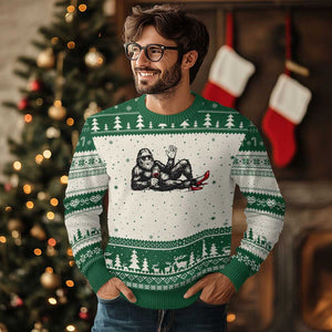 Funny Sassquatch Sexy Ugly Christmas Sweater Bigfoot With Cocktail Party Humor TS12 Beige Green Print Your Wear