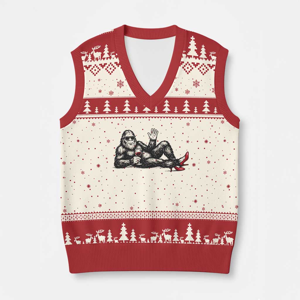 Funny Sassquatch Sexy V-Neck Knit Sweater Vest Bigfoot With Cocktail Party Humor TS12 Beige Red Print Your Wear