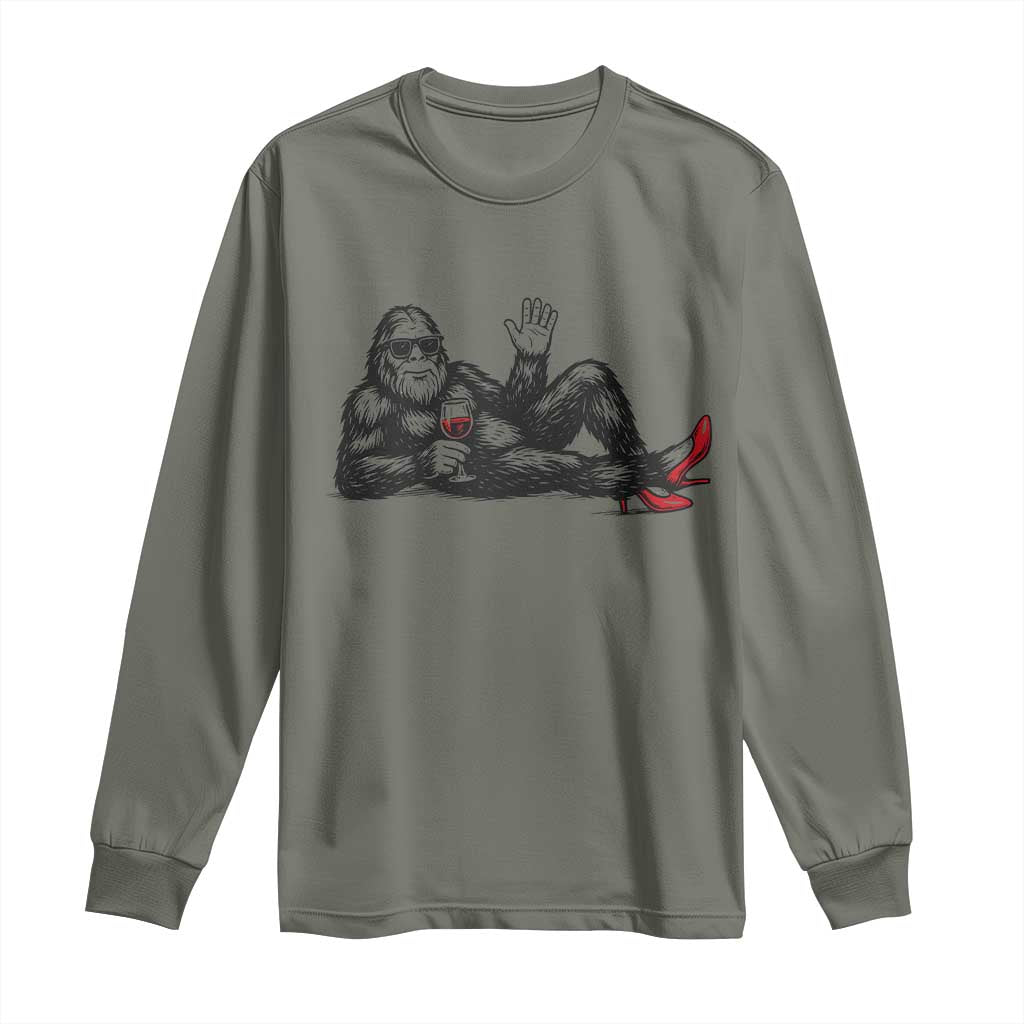 Funny Sassquatch Sexy Long Sleeve Shirt Bigfoot With Cocktail Party Humor TS12 Military Green Print Your Wear