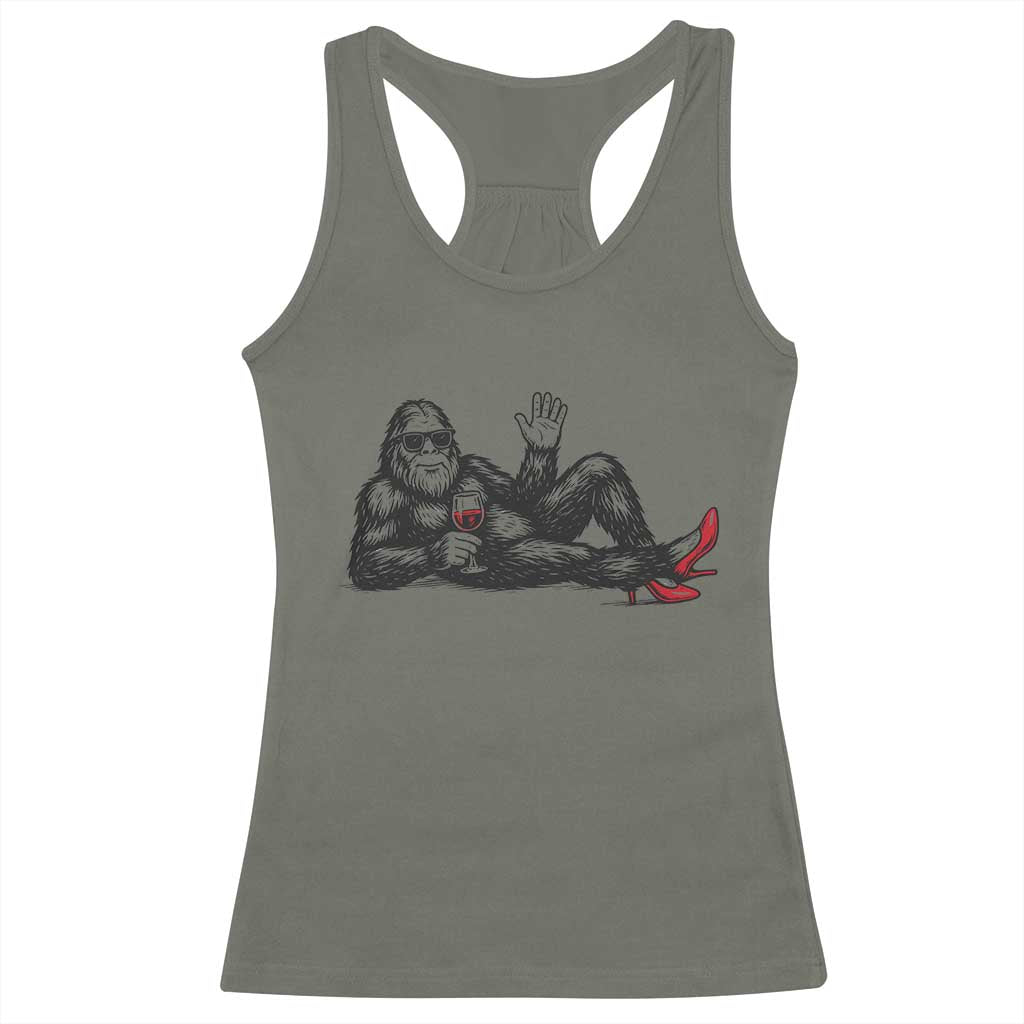 Funny Sassquatch Sexy Racerback Tank Top Bigfoot With Cocktail Party Humor TS12 Military Green Print Your Wear