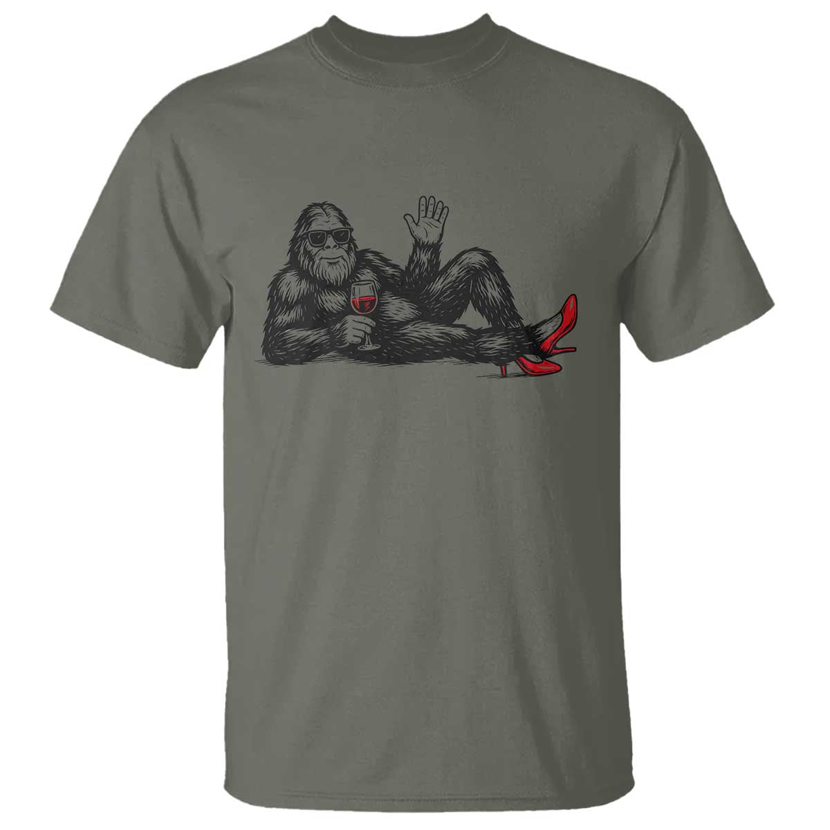 Funny Sassquatch Sexy T Shirt Bigfoot With Cocktail Party Humor TS12 Military Green Print Your Wear