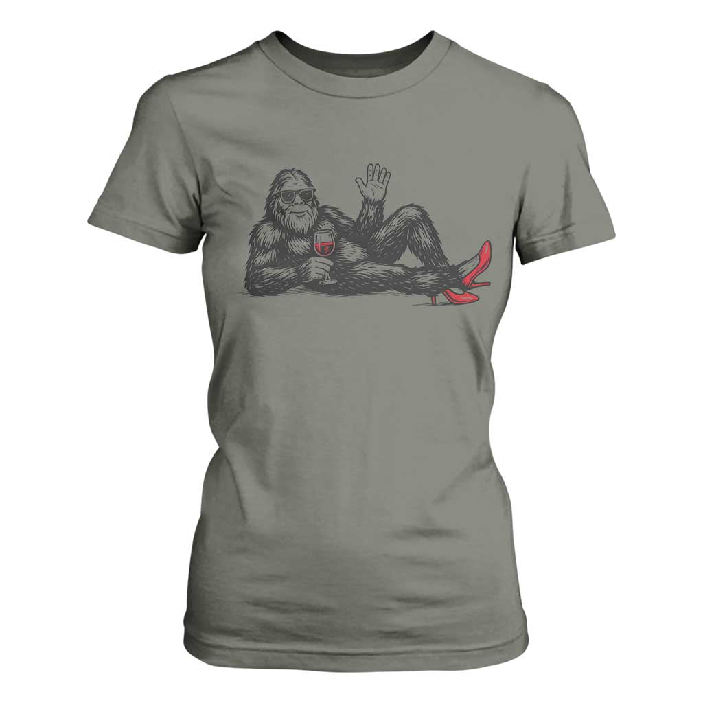 Funny Sassquatch Sexy T Shirt For Women Bigfoot With Cocktail Party Humor TS12 Military Green Print Your Wear