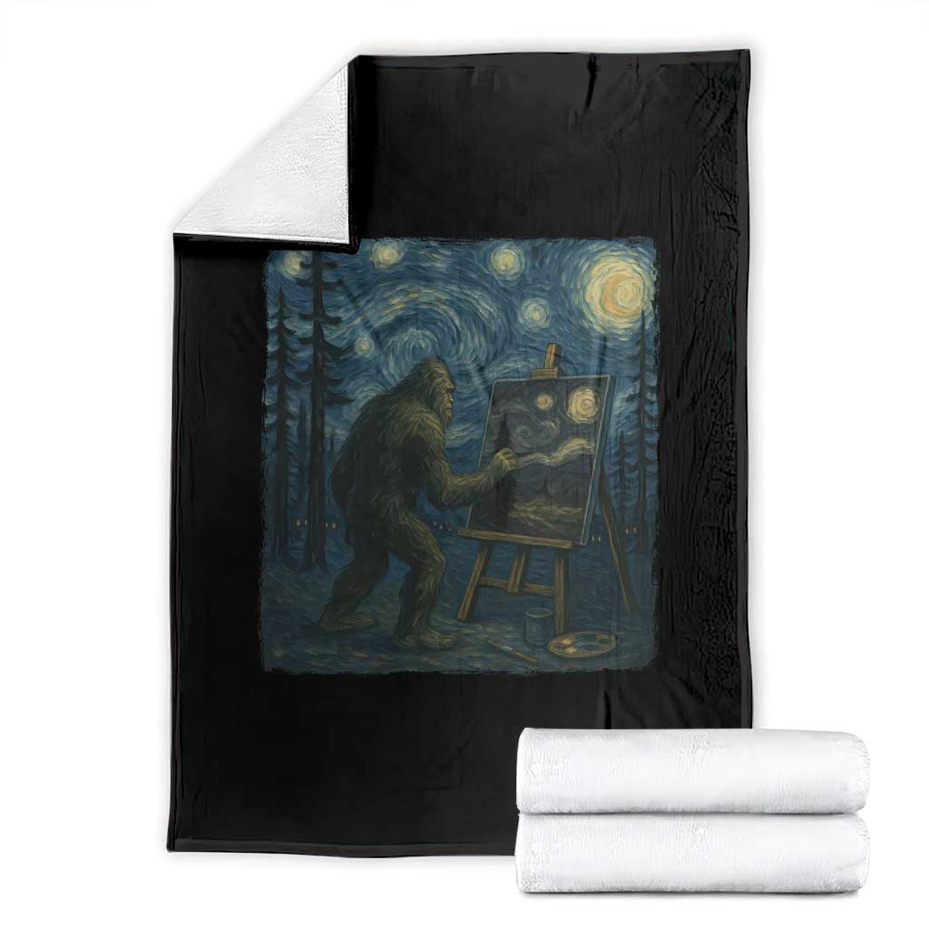Funny Bigfoot Painting Starry Night Art Parody Gift Throw Blanket TS12 Black Print Your Wear