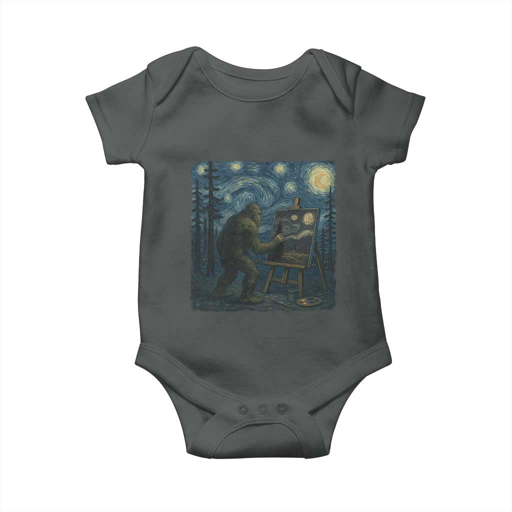 Funny Bigfoot Painting Starry Night Art Parody Gift Baby Onesie TS12 Dark Heather Print Your Wear