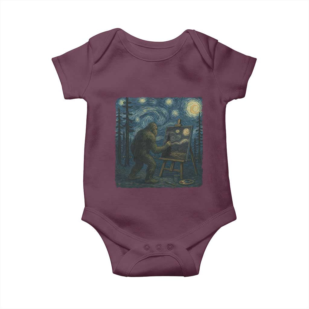 Funny Bigfoot Painting Starry Night Art Parody Gift Baby Onesie TS12 Maroon Print Your Wear