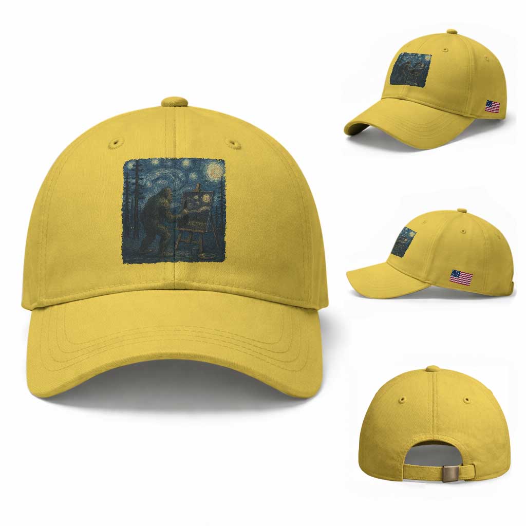 Funny Bigfoot Painting Starry Night Art Parody Gift Baseball Cap TS12 Baseball Cap Universal Fit Yellow Print Your Wear
