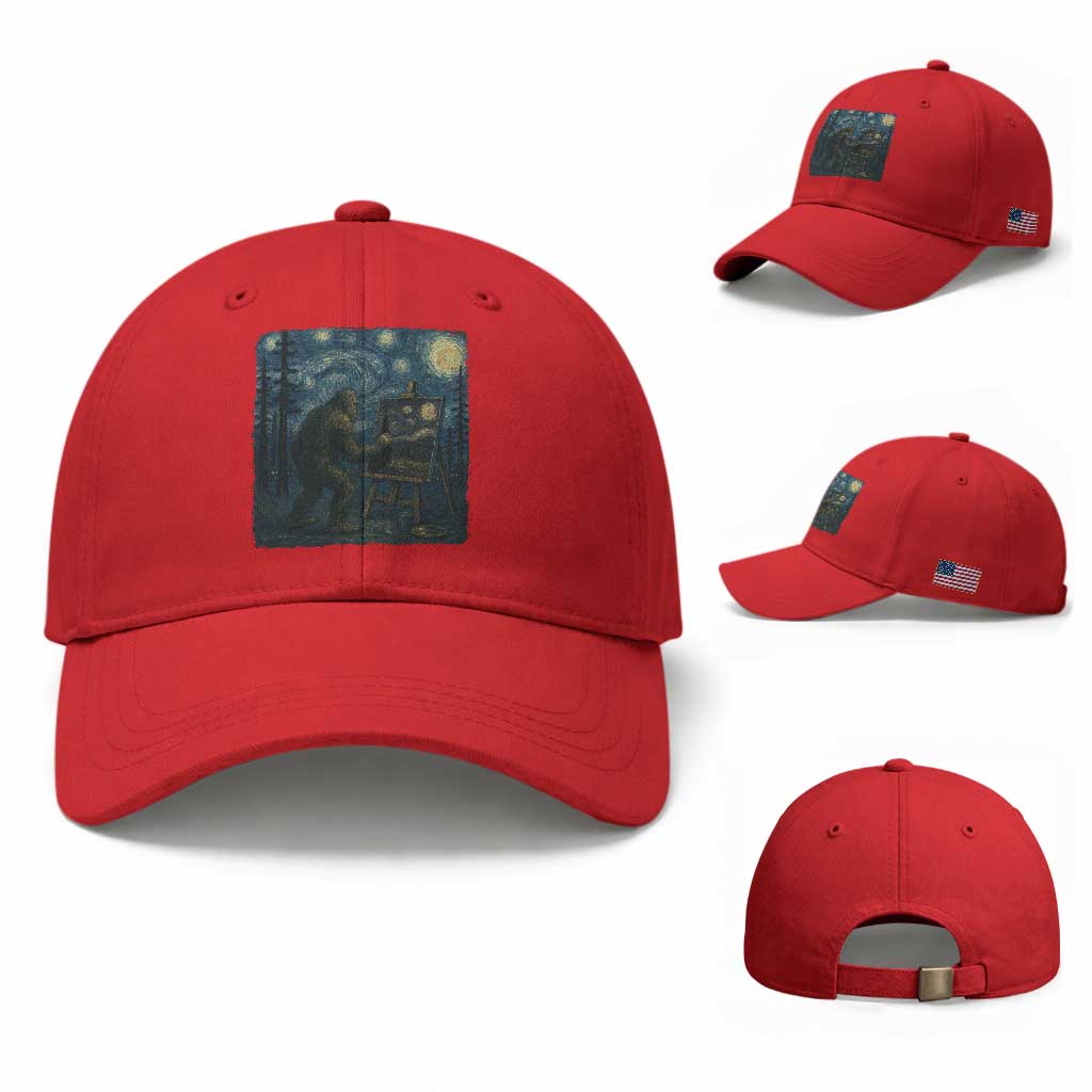 Funny Bigfoot Painting Starry Night Art Parody Gift Baseball Cap TS12 Baseball Cap Universal Fit Red Print Your Wear