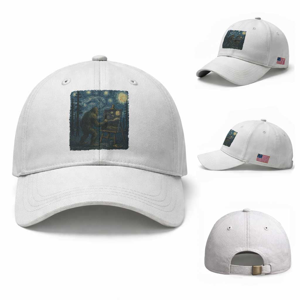 Funny Bigfoot Painting Starry Night Art Parody Gift Baseball Cap TS12 Baseball Cap Universal Fit White Print Your Wear