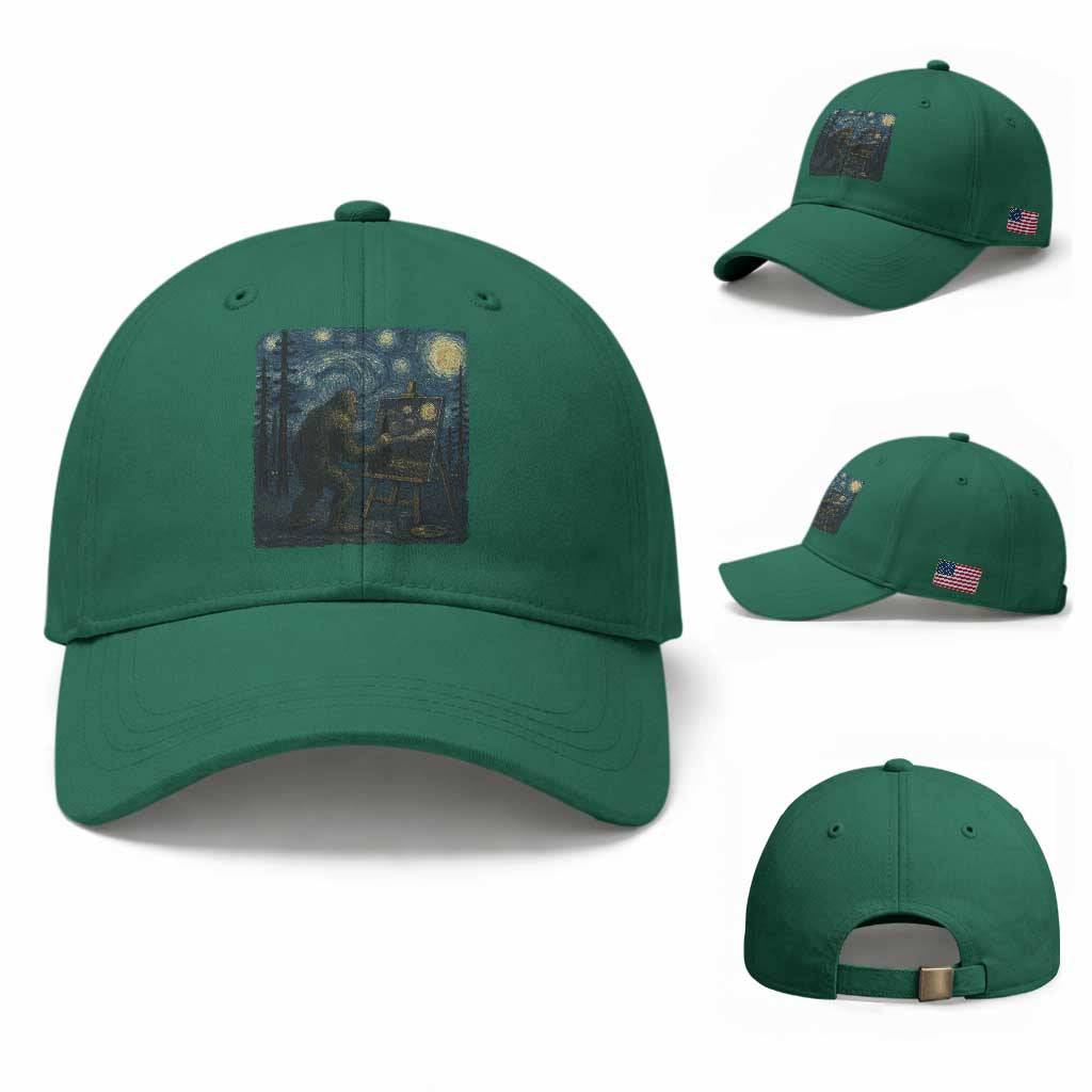 Funny Bigfoot Painting Starry Night Art Parody Gift Baseball Cap TS12 Baseball Cap Universal Fit Irish Green Print Your Wear