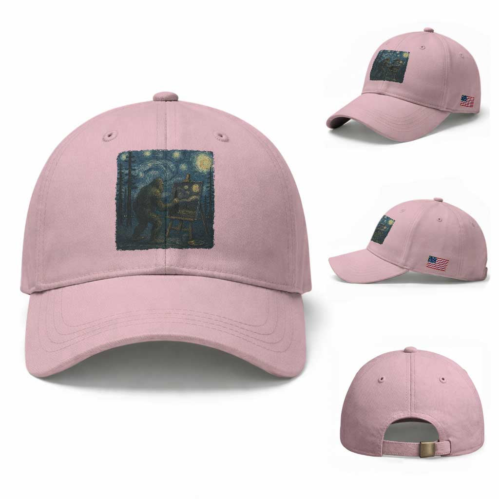 Funny Bigfoot Painting Starry Night Art Parody Gift Baseball Cap TS12 Baseball Cap Universal Fit Light Pink Print Your Wear