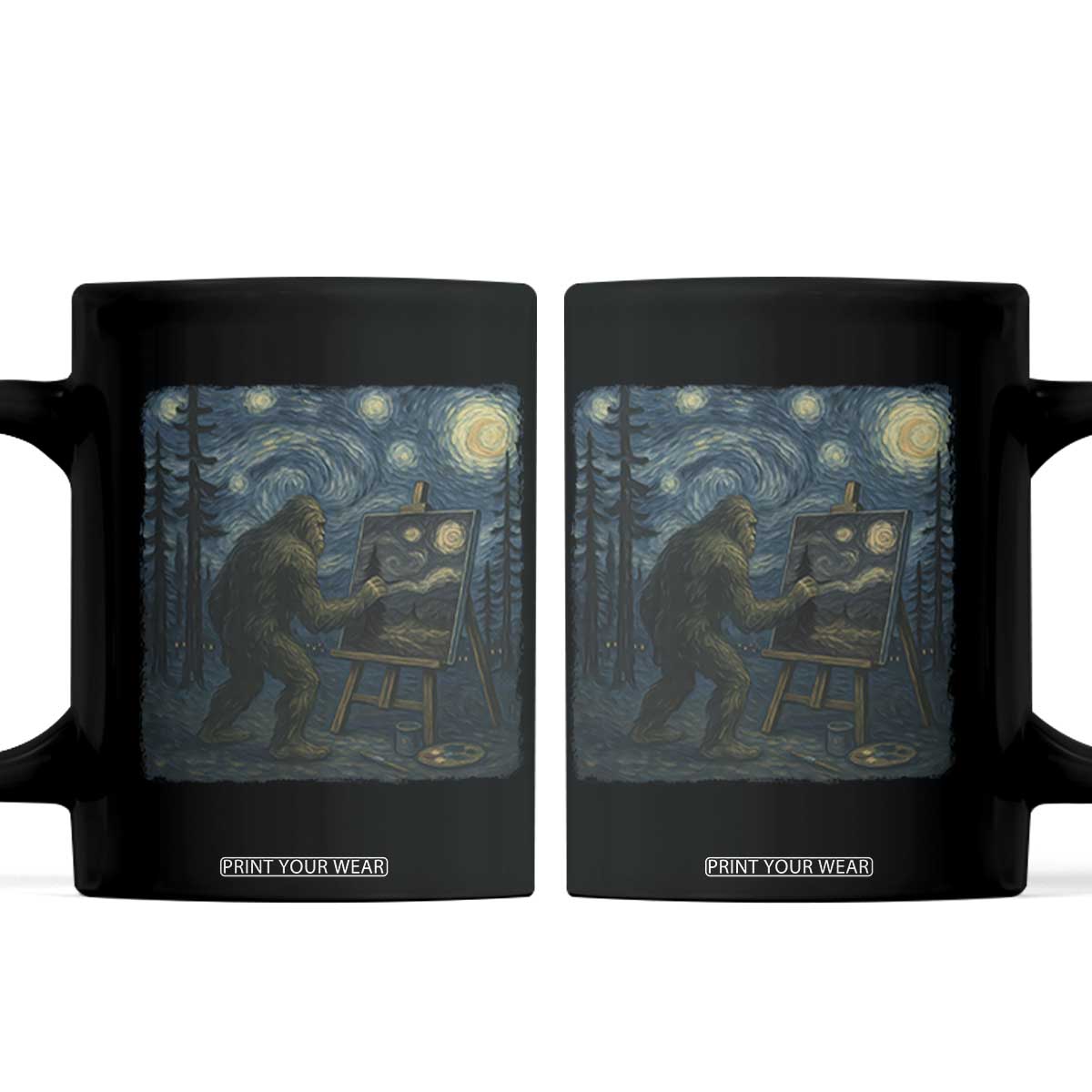 Funny Bigfoot Painting Starry Night Art Parody Gift Coffee Mug TS12 Black Print Your Wear