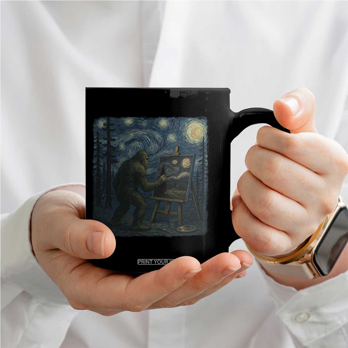 Funny Bigfoot Painting Starry Night Art Parody Gift Coffee Mug TS12 Print Your Wear