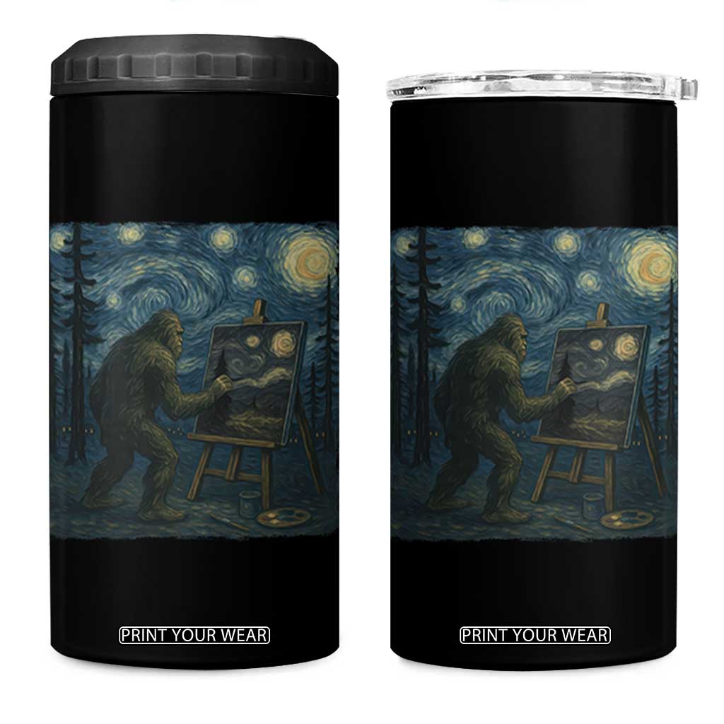 Funny Bigfoot Painting Starry Night Art Parody Gift 4 in 1 Can Cooler Tumbler TS12 One Size: 16 oz Black Print Your Wear