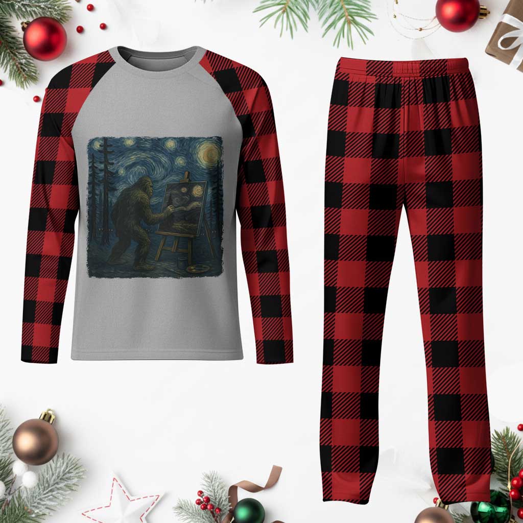 Funny Bigfoot Painting Starry Night Art Parody Gift Plaid Pajama Set TS12 Buffalo Plaid Print Your Wear