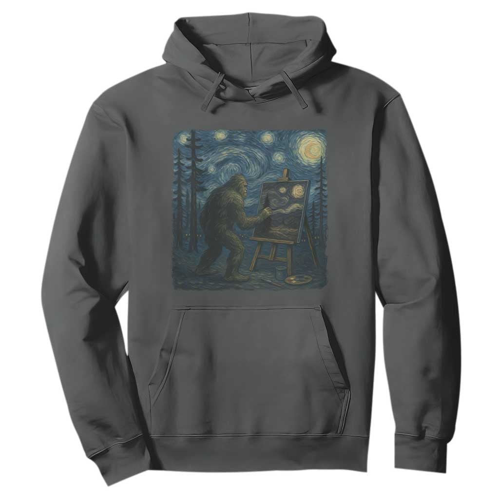 Funny Bigfoot Painting Starry Night Art Parody Gift Hoodie TS12 Dark Heather Print Your Wear