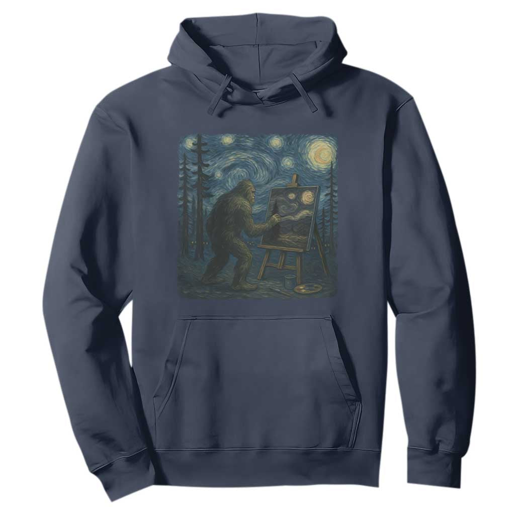 Funny Bigfoot Painting Starry Night Art Parody Gift Hoodie TS12 Navy Print Your Wear