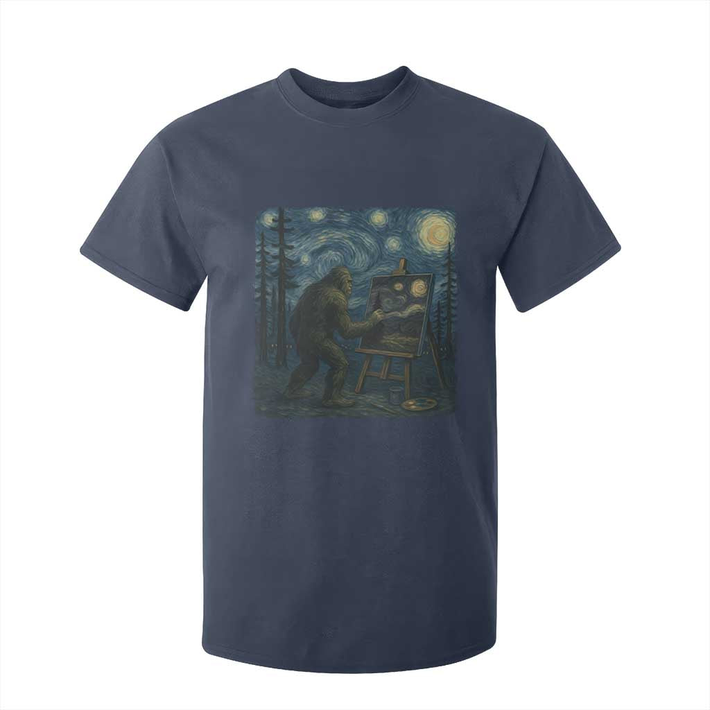 Funny Bigfoot Painting Starry Night Art Parody Gift T Shirt For Kid TS12 Navy Print Your Wear