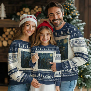 Funny Bigfoot Painting Starry Night Art Parody Gift Ugly Christmas Sweater TS12 Beige Navy Print Your Wear