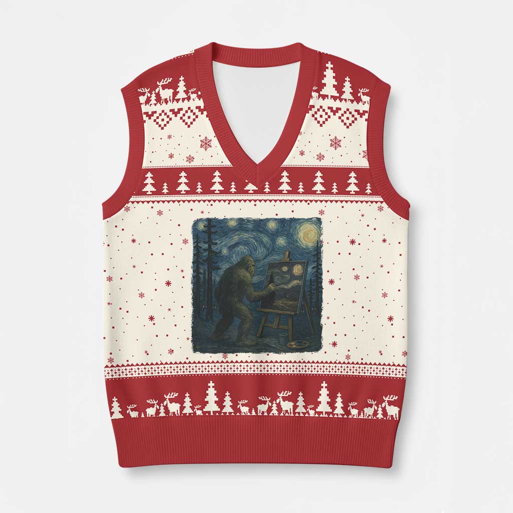 Funny Bigfoot Painting Starry Night Art Parody Gift V-Neck Knit Sweater Vest TS12 Beige Red Print Your Wear