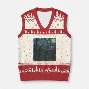 Funny Bigfoot Painting Starry Night Art Parody Gift V-Neck Knit Sweater Vest TS12 Beige Red Print Your Wear