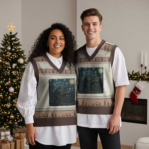 Funny Bigfoot Painting Starry Night Art Parody Gift V-Neck Knit Sweater Vest TS12 Mocha Mousse Print Your Wear