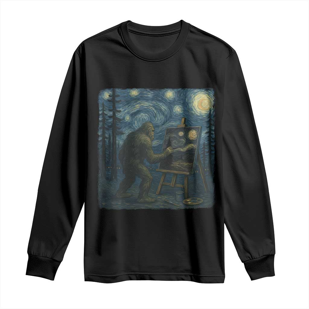 Funny Bigfoot Painting Starry Night Art Parody Gift Long Sleeve Shirt TS12 Black Print Your Wear