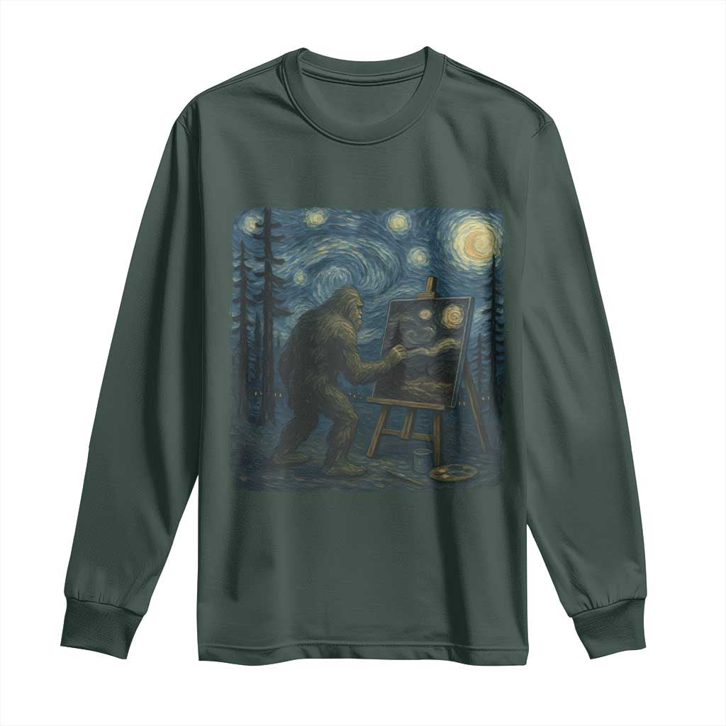 Funny Bigfoot Painting Starry Night Art Parody Gift Long Sleeve Shirt TS12 Dark Forest Green Print Your Wear