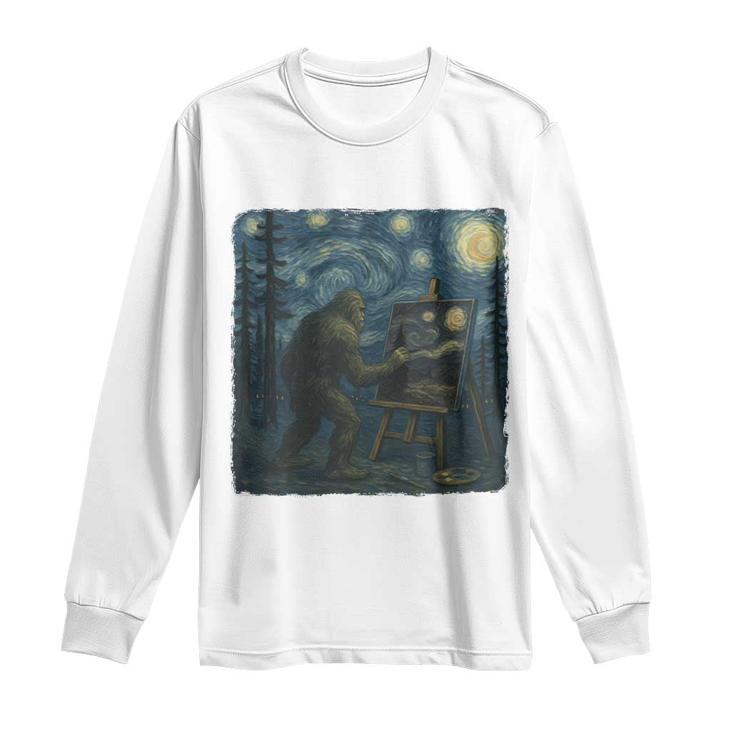 Funny Bigfoot Painting Starry Night Art Parody Gift Long Sleeve Shirt TS12 White Print Your Wear